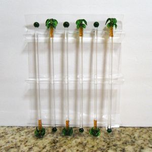 Art Glass Swizzle Sticks Palm Trees Set of 6 - New Open Box
